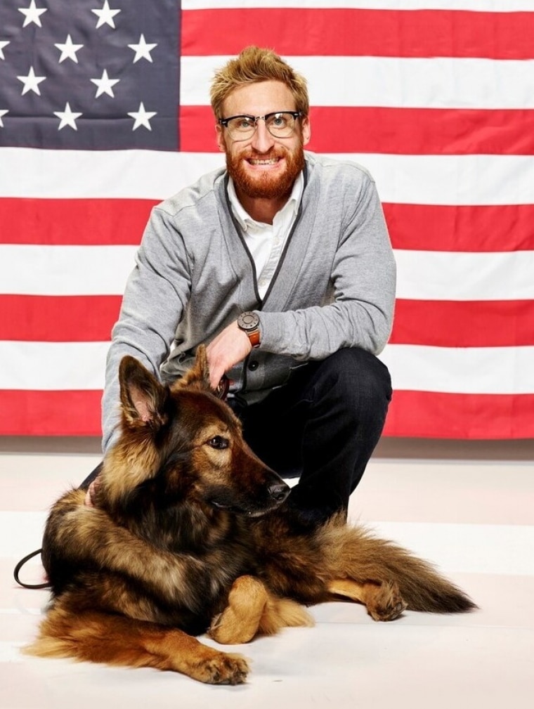 Brad S and Gizzy with American Flag Backdrop