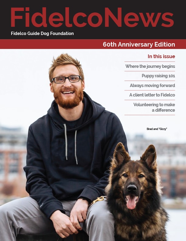 FidelcoNews Spring 2020 Cover with Brad S and Gizzy with city backdrop