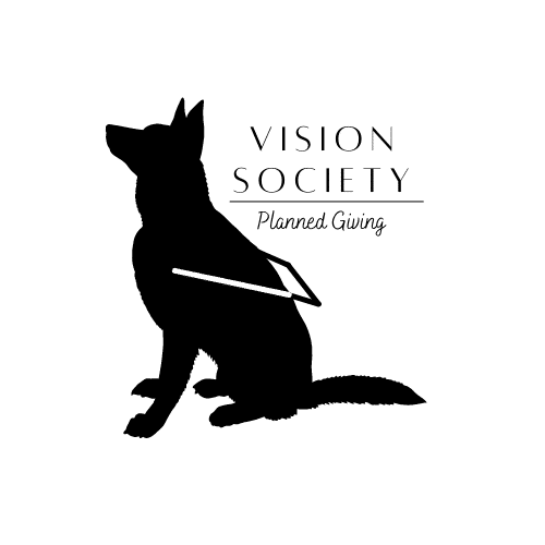 vision society logo silhouette of shepherd in harness sitting